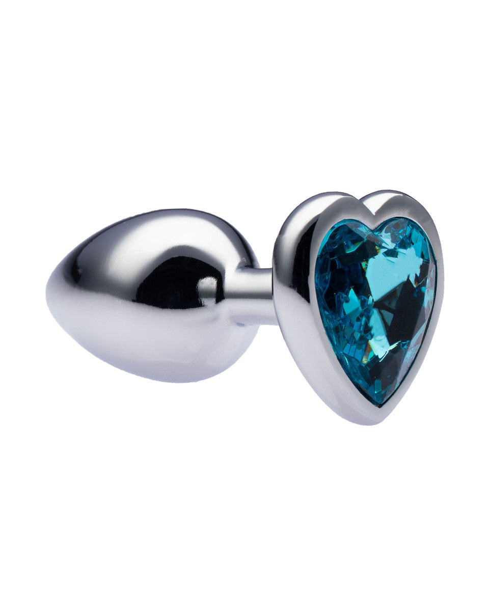 Kinki Range Alloy Love Heart Gemmed Butt Plug - 2.7 Inch - Blue