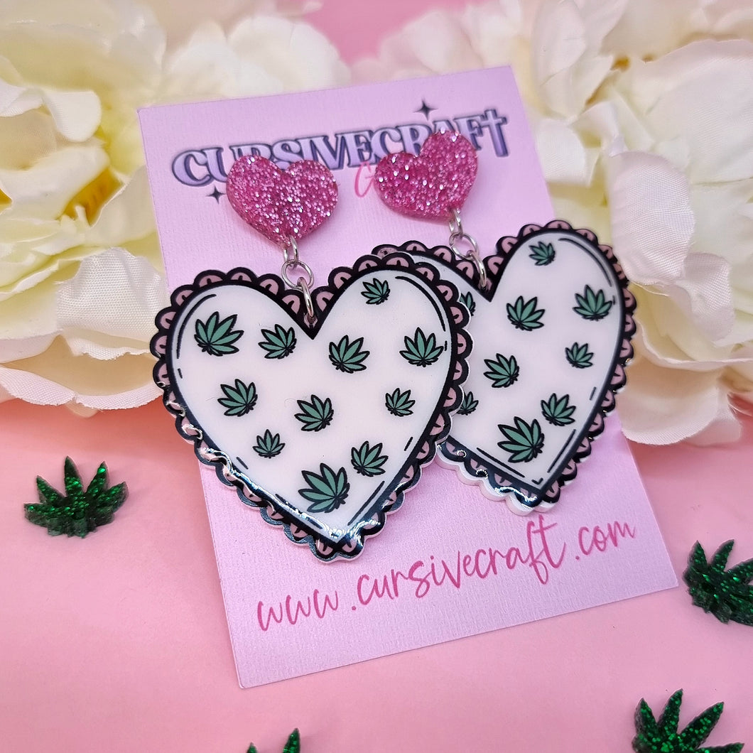 420 Heart Earrings - Cursive Craft 