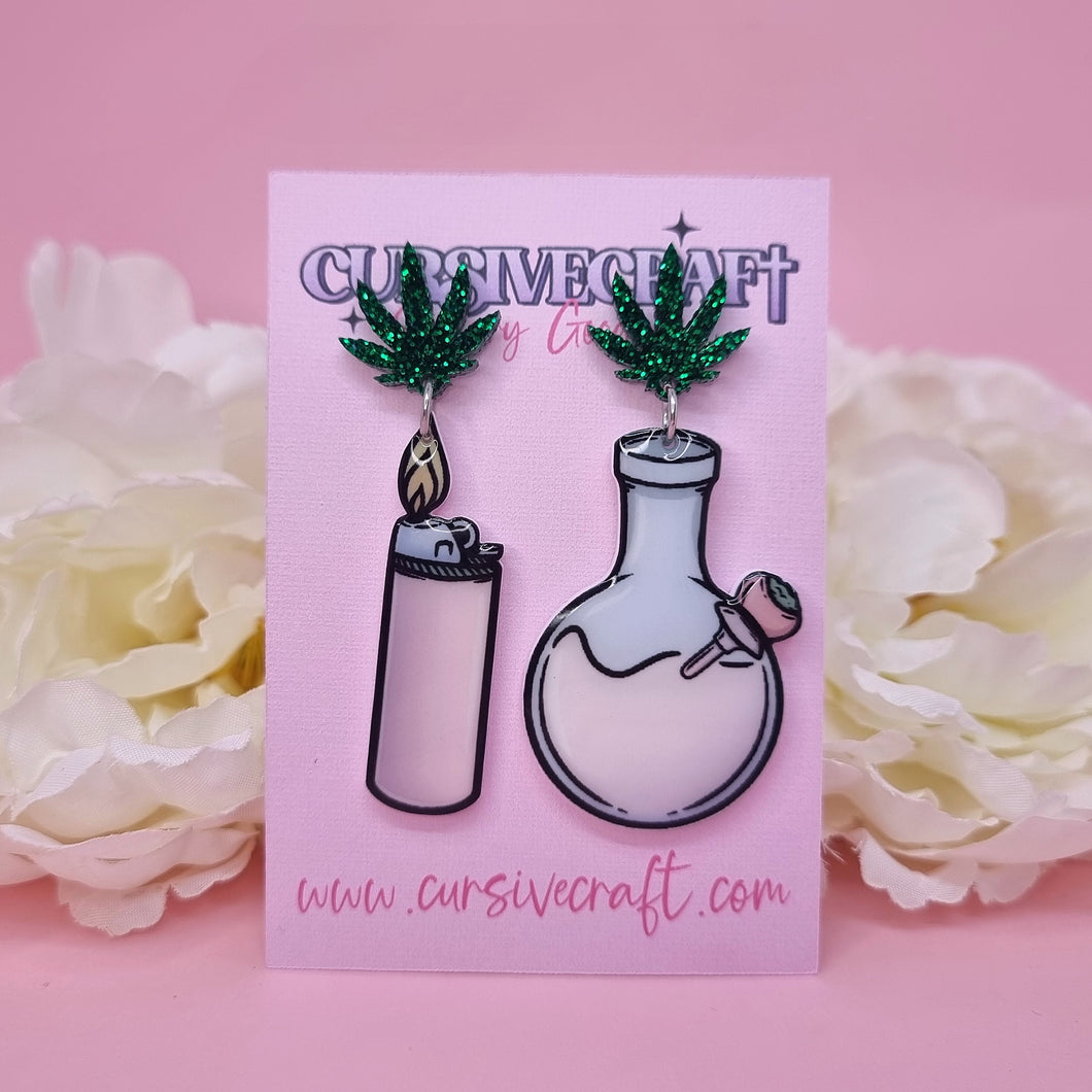 Bong & Lighter Earrings - Cursive Craft 