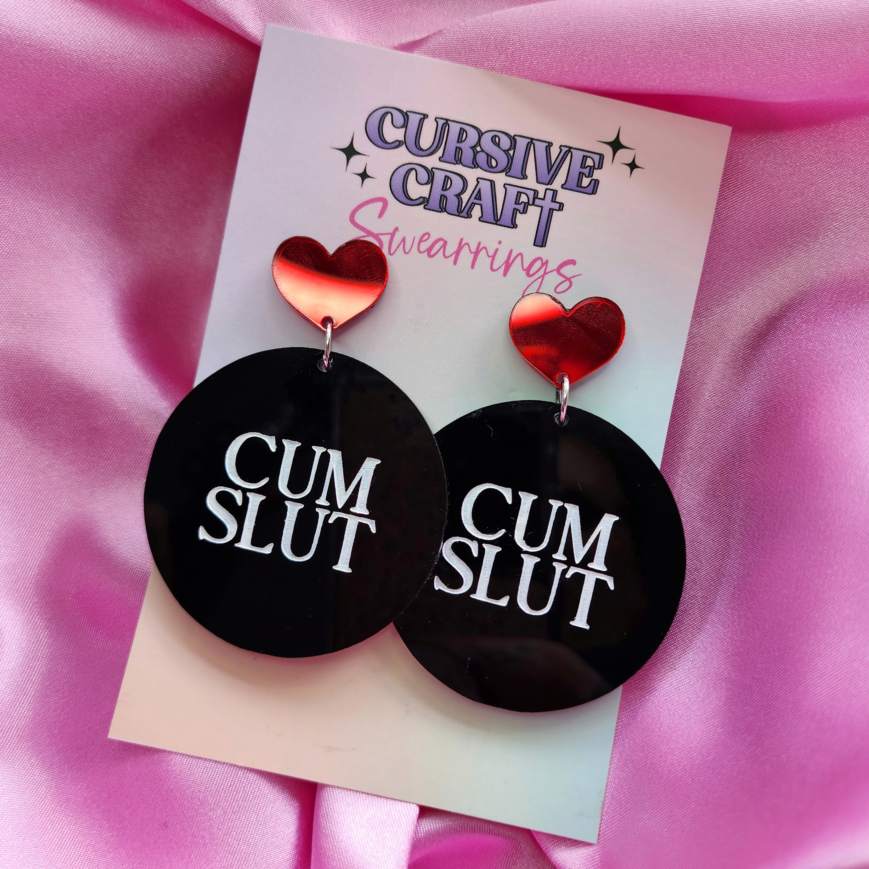 Cum Slut - Black with Red Hearts - Cursive Craft 