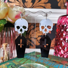 Load image into Gallery viewer, Skull &amp; Coffin Earrings - Cursive Craft 
