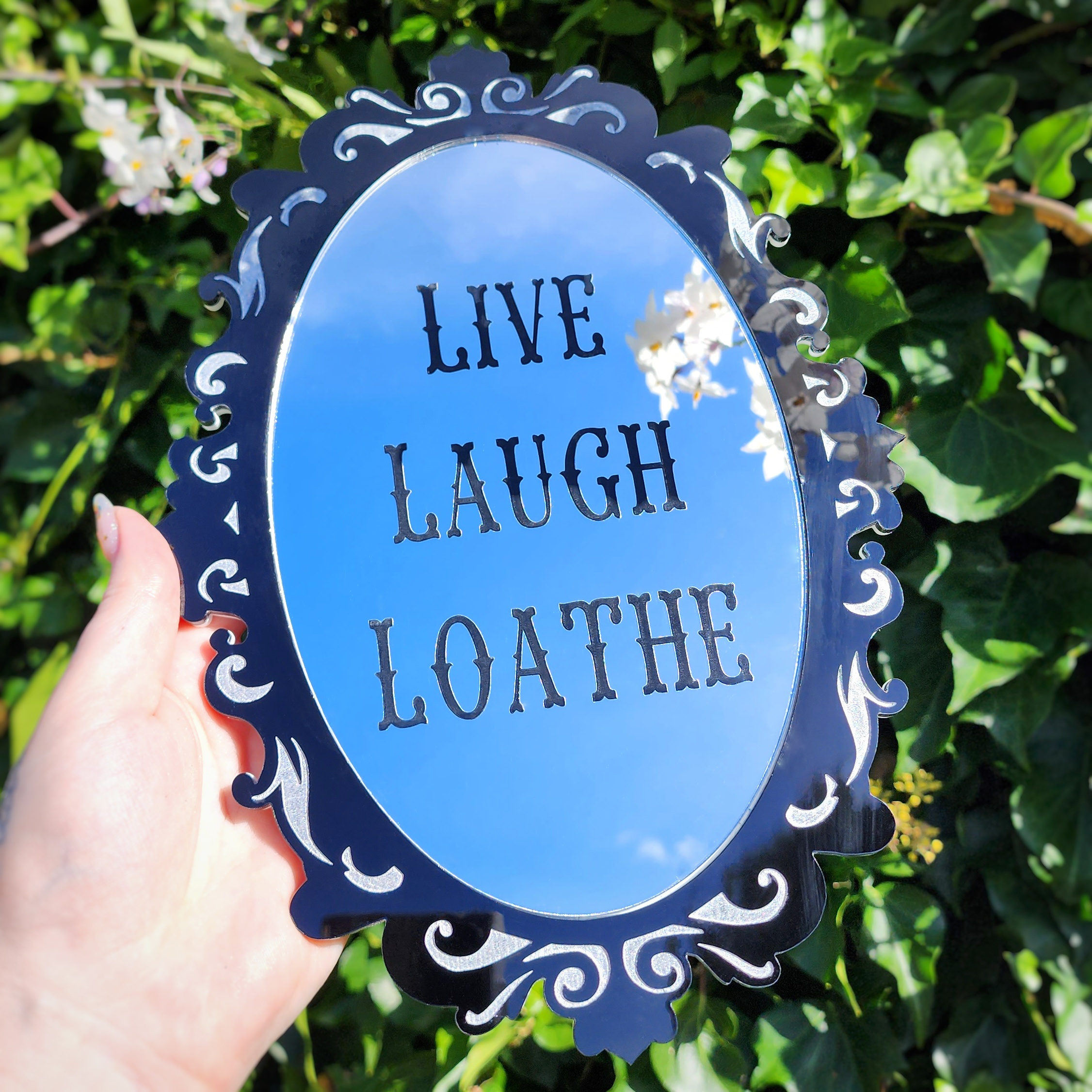 Live Laugh Loathe Mirror - Cursive Craft 